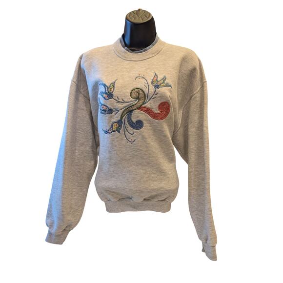Vintage Jerzees Sweatshirt Women Large Embroidered Floral Pullover Retro 90s - Picture 15 of 15